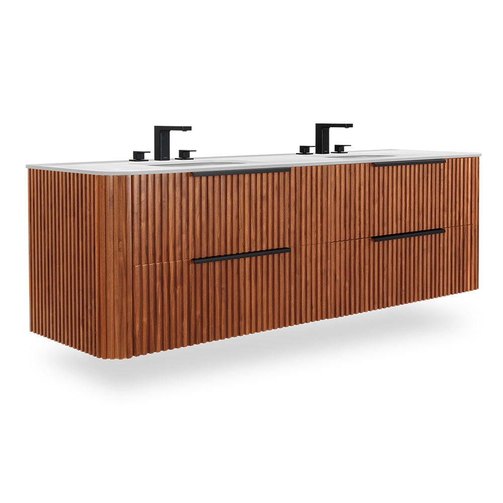 Lacava - Wall-Mount Under-Counter Vanity With Rounded Corners, Fluted Detailing And Four Drawers. Countertop Flt-72Dt And Sinks H270 Are Sold Separately. Pulls K131 Included And Installed. Shipping Class 4. W: 71-1/2", D: 21-3/4", H:22"