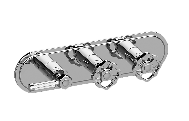 Graff G-8087H-LM56C18-BK-T - Traditional M-Series Valve Trim With Three Handles (Horizontal Orientation)