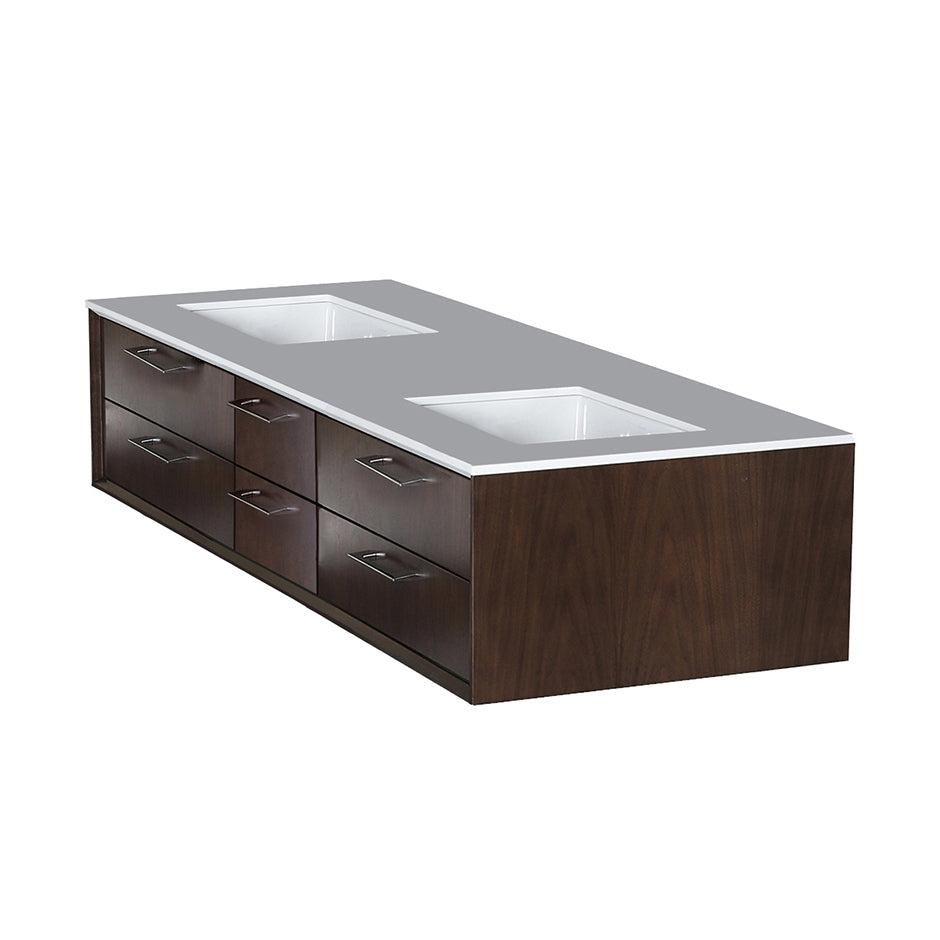 Lacava - Solid Surface Countertop With Two Cut-Outs For Under Mount Sink-5452Un For Wall-Mount Under-Counter Vanity, W: 60", D: 22", H: 1/2".
