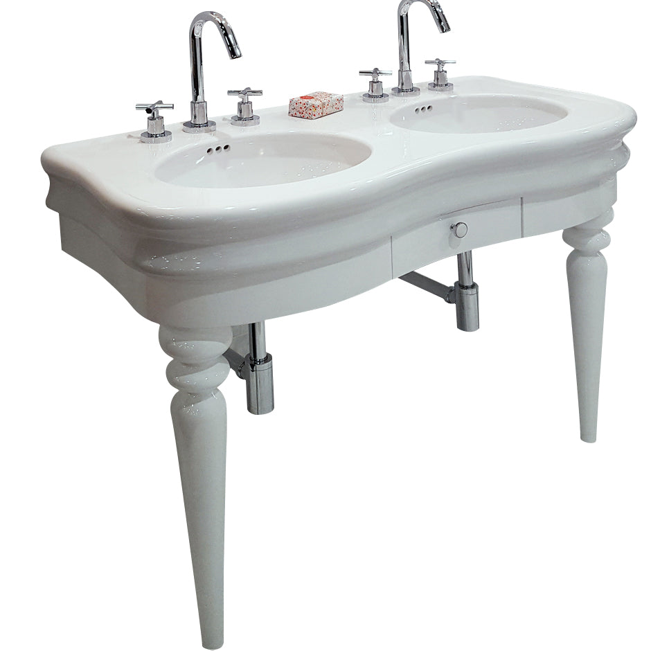 Lacava - Floor-Standing Console With Turn Legs And A Center Pull Out Drawer Stand For Bathroom Sink H253. To Be Attached To The Back Wall. W: 44", D: 19 1/2", H: 28 1/2".