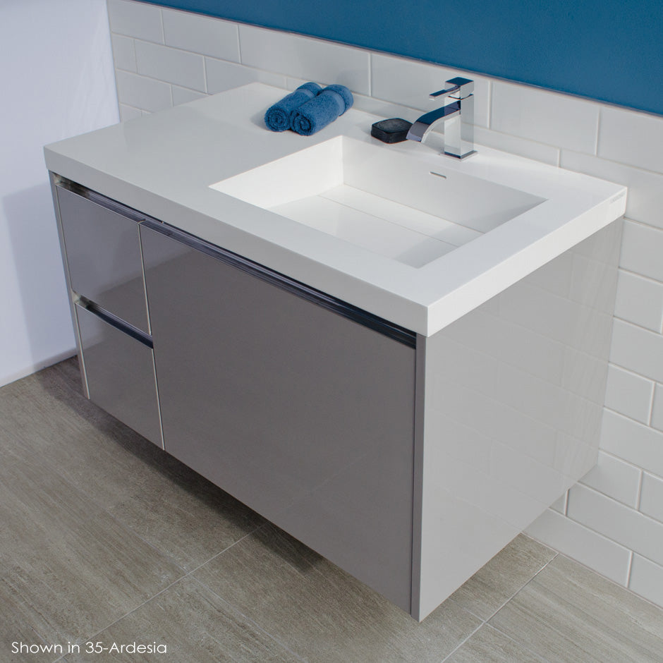 Lacava - Wall-Mount Under Counter Vanity With Three Drawers, Bathroom Sink Is On The Right. The Drawer Under Bathroom Sink Has A Notch For Pluming. Bathroom Sink H263Rt Sold Separately.W: 35 3/4" D: 20 7/8", H: 22".