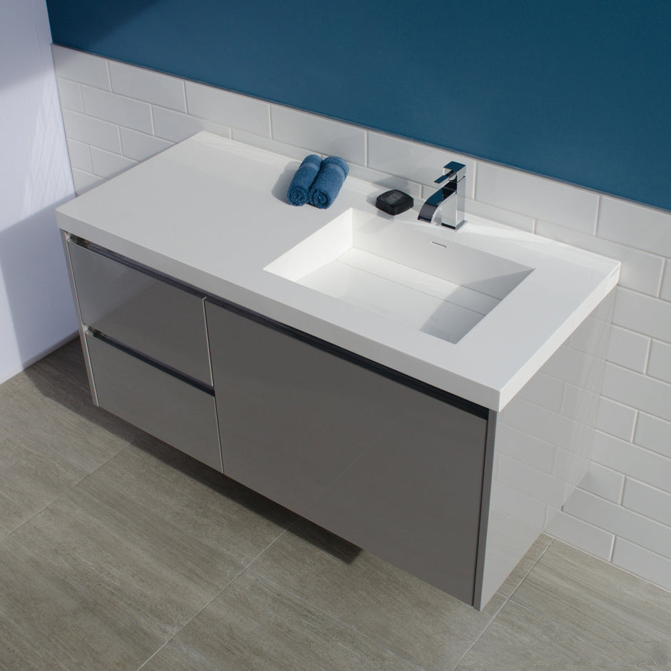 Lacava - Wall-Mounted Undercounter Vanity With A Large Drawer On Right And 2 Small Drawers On Left, Washbasin #H264Rtsold Separately , W: 47 3/4", D: 20 7/8", H: 22"