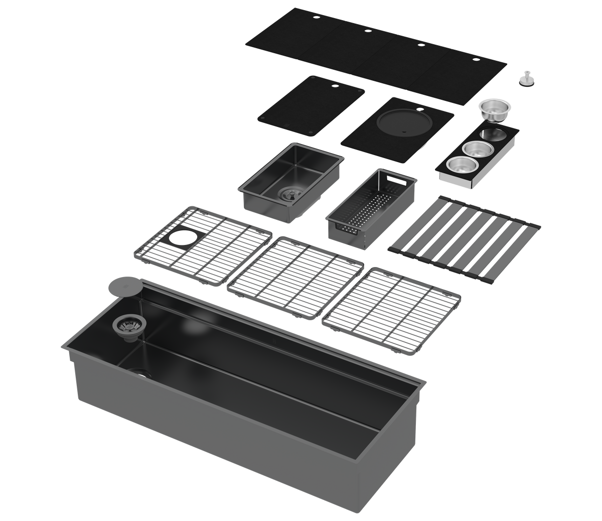 Zomodo IQC1100-BP - 44" Black Pearl 2-Tier Workstation Sink + Accessories Kit