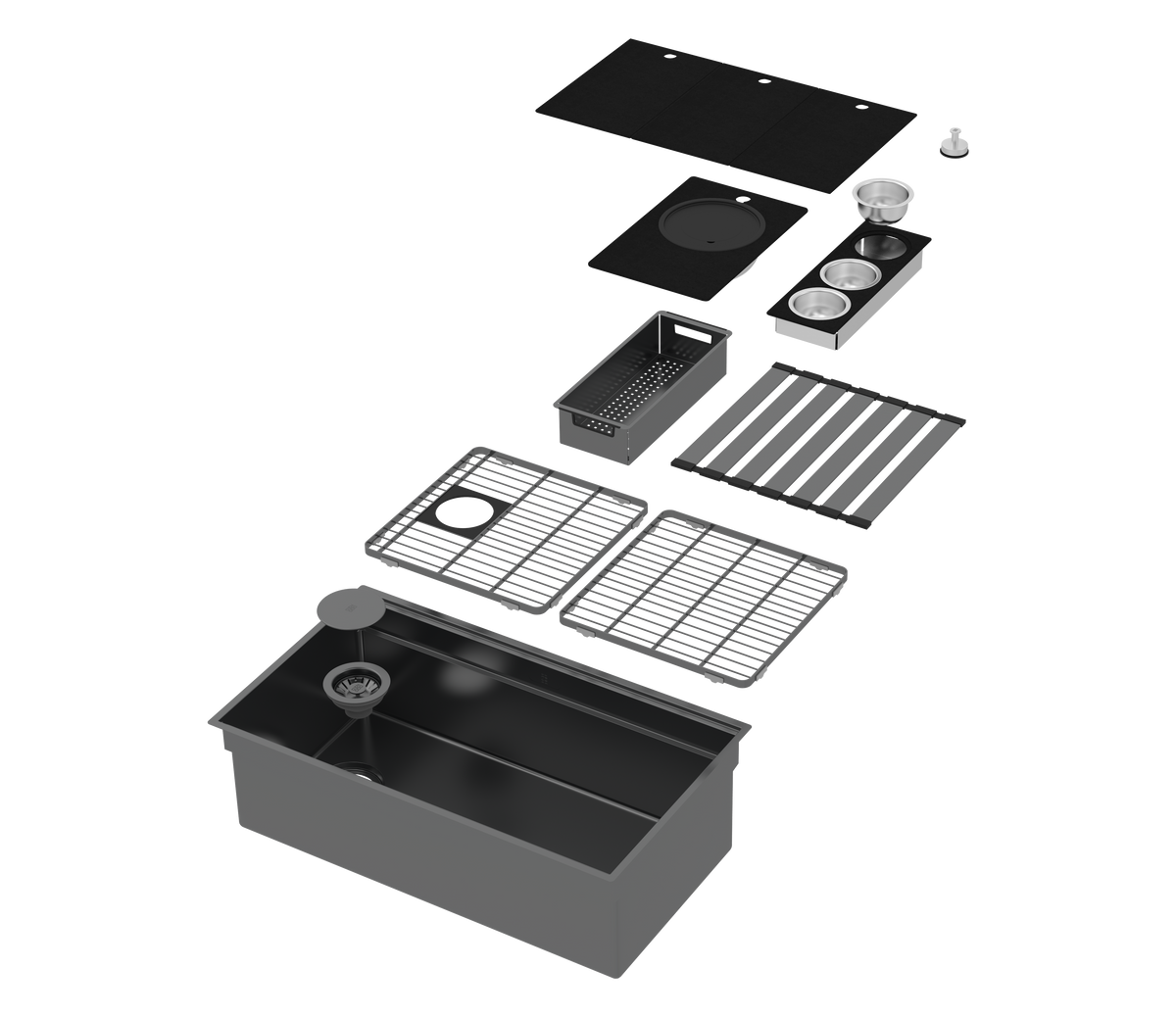 Zomodo IQC760-BP - 31" Black Pearl 2-Tier Workstation Sink + Accessories Kit