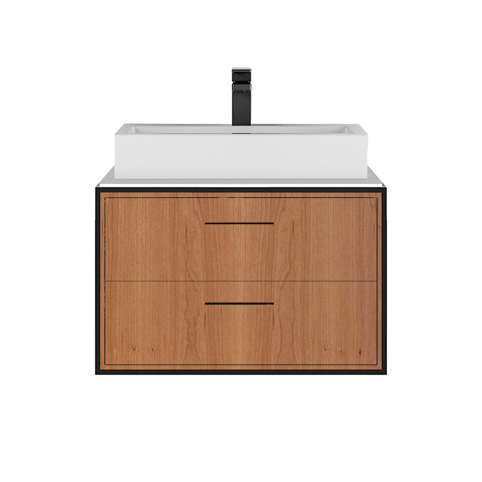 Lacava - Cabinet Of Wall-Mount Under-Counter Vanity Lin-Vs-24 With Two Drawers (Pulls Included), Metal Frame, And Solid Surface Countertop And Shelf. W: 23", D: 21", H: 15".