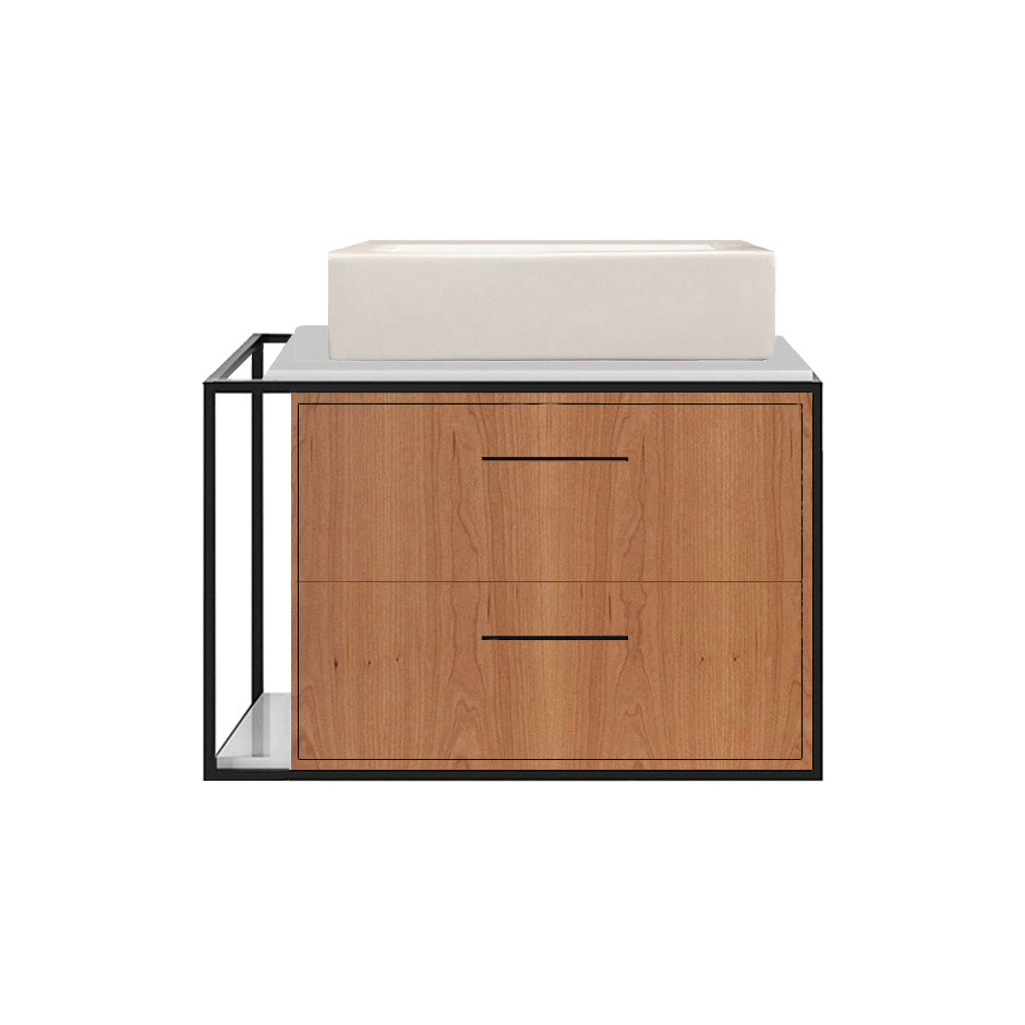 Lacava - Cabinet Of Wall-Mount Under-Counter Vanity Lin-Vs-24R With Sink On The Right, Two Drawers (Pulls Included), Metal Frame, Solid Surface Countertop And Shelf. W: 20", D: 21", H: 15".