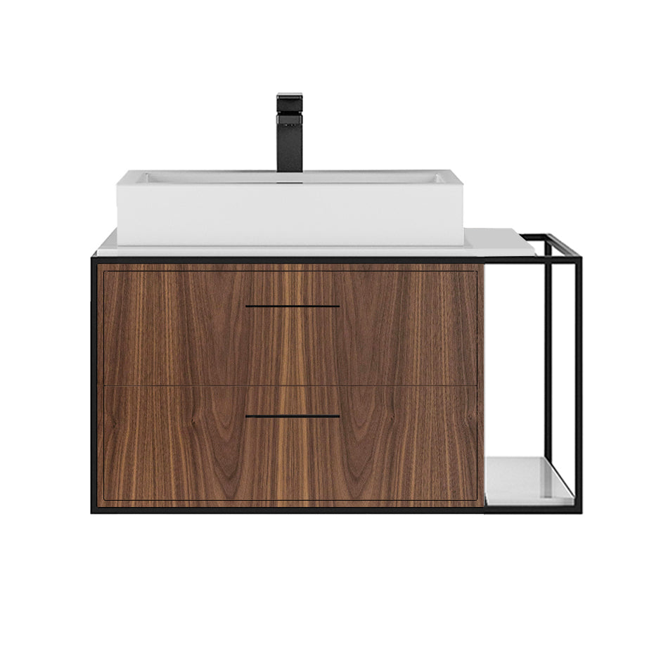 Lacava - Cabinet Of Wall-Mount Under-Counter Vanity Lin-Vs-30L With Sink On The Left, Two Drawers (Pulls Included), Metal Frame, Solid Surface Countertop And Shelf. W: 23", D: 21", H: 15".