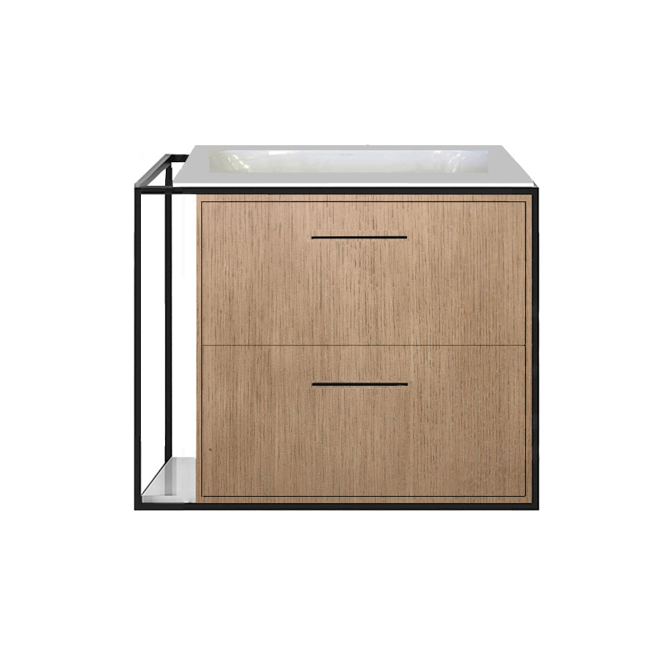 Lacava - Cabinet Of Wall-Mount Under-Counter Vanity Lin-Un-24R With Sink On The Right, Two Drawers (Pulls Included), Metal Frame, Solid Surface Countertop And Shelf. W: 20", D: 21", H: 19".