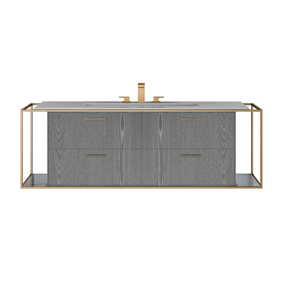 Lacava - Cabinet Of Wall-Mount Under-Counter Vanity Lin-Un-60B With Four Drawers (Pulls Included), Metal Frame, Solid Surface Countertop And Shelf. W: 47", D: 21", H: 19".