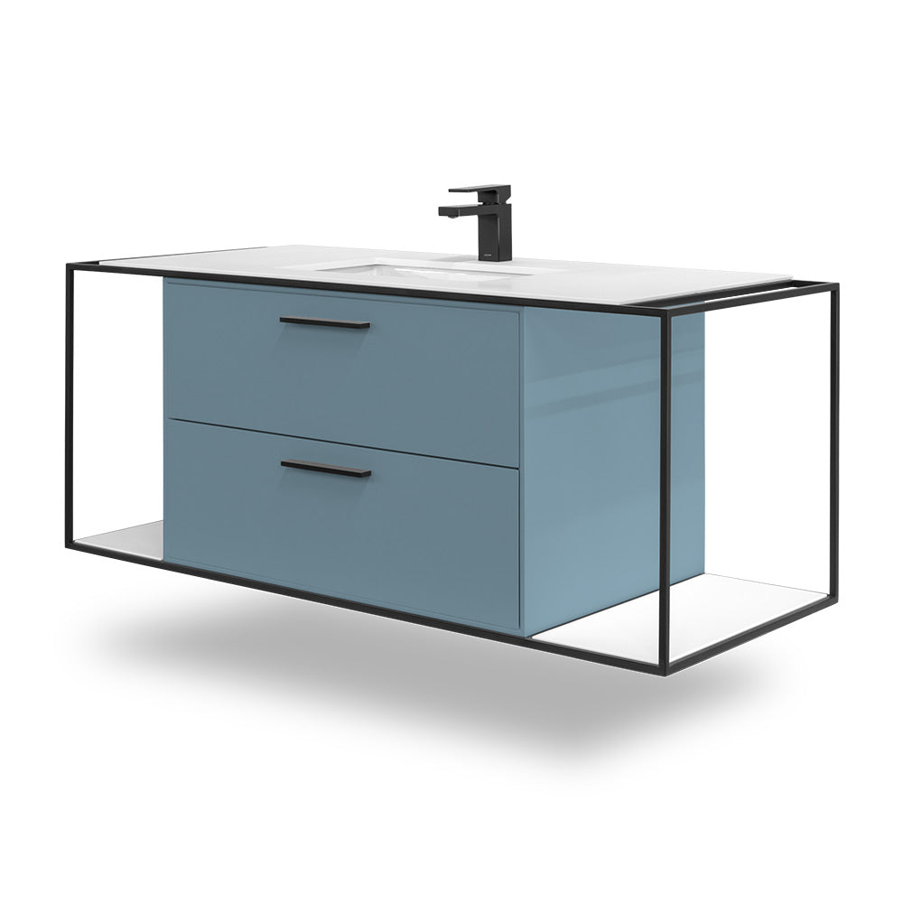 Lacava - Cabinet Of Wall-Mount Under-Counter Vanity Lin-Un-48 With Two Drawers (Pulls Included), Metal Frame, Solid Surface Countertop And Shelf. W: 29", D: 21", H: 19".