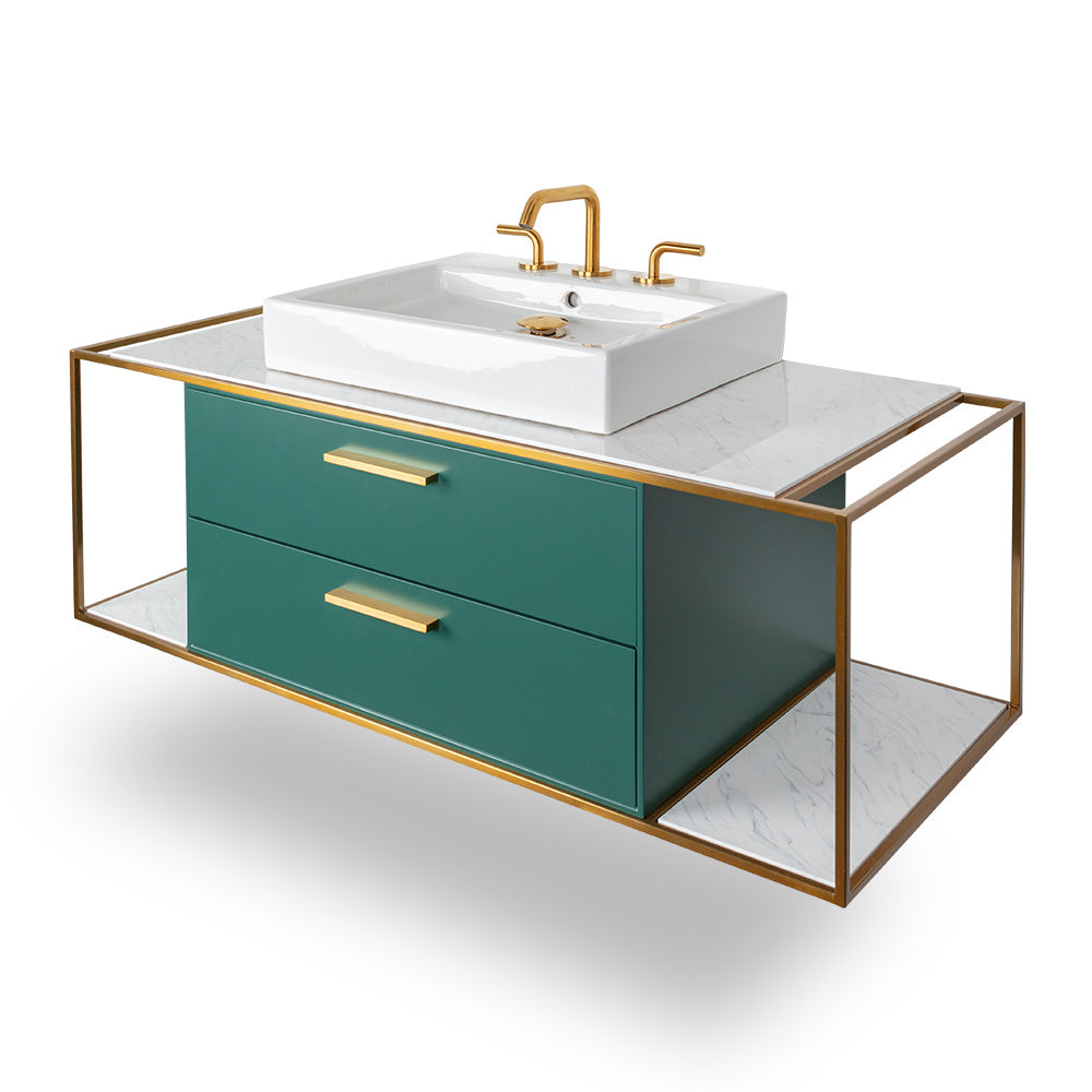 Lacava - Cabinet Of Wall-Mount Under-Counter Vanity Lin-Vs-48 With Two Drawers (Pulls Included), Metal Frame, Solid Surface Countertop And Shelf. W: 29", D: 21", H: 15".
