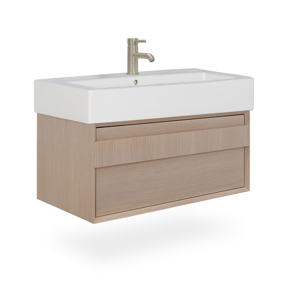 Lacava - Wall-Mount Under-Counter Vanity With Finger Pulls On One Drawer, The Drawer Has U-Shaped Notch For Plumbing. W: 28 1/4", D: 18 1/4", H: 12".
