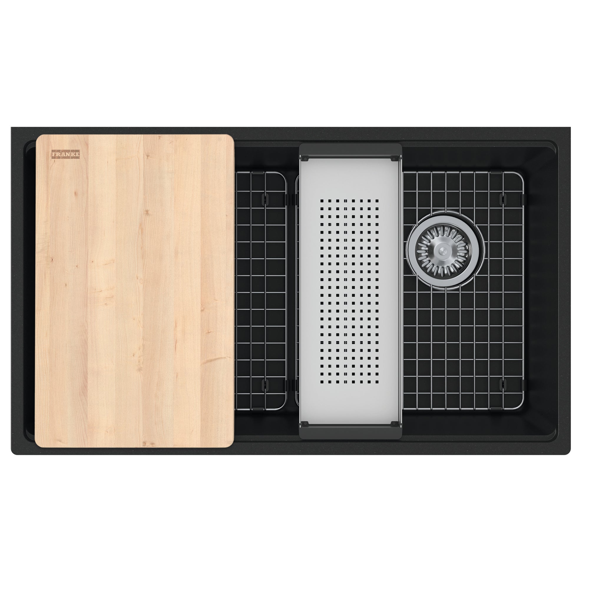 Franke MAG11031OW-MBK-WKC- Maris Um Grn Matte Black Sgl 36Cab - Offset Waste Workcenter