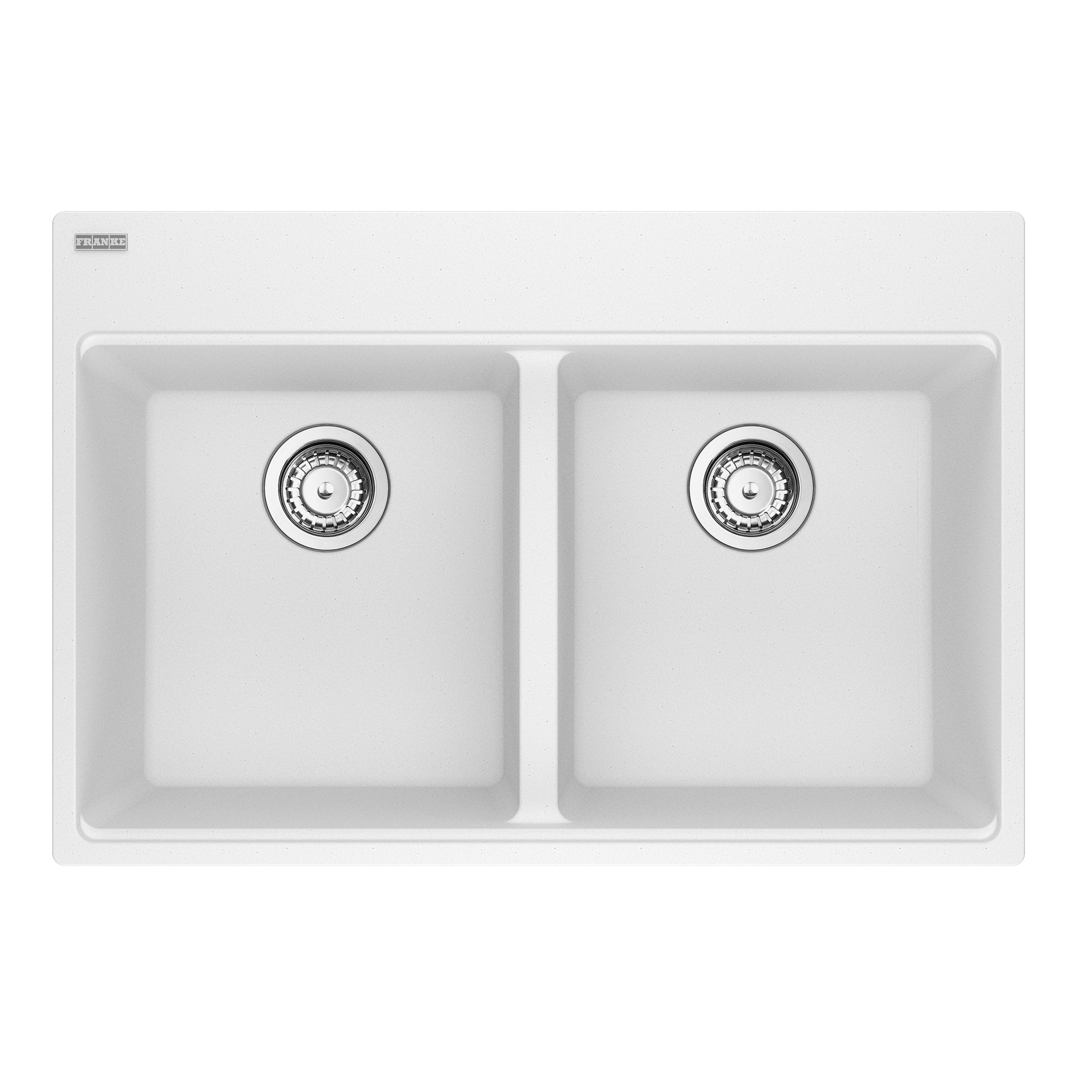 Franke MAG6201414-PWT-S- Maris Tm Grn Polar White Dbl 33Cab With Strainer Basket