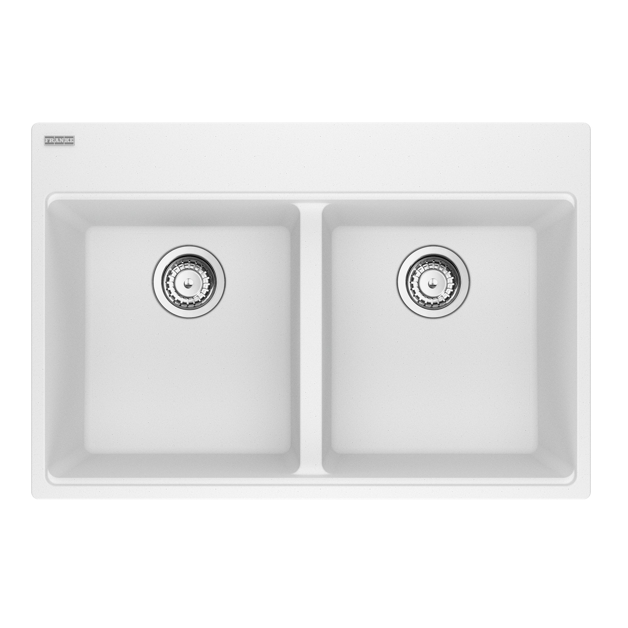 Franke MAG6201515-PWT-S- Maris Tm Grn Polar White Dbl 36Cab With Strainer Basket