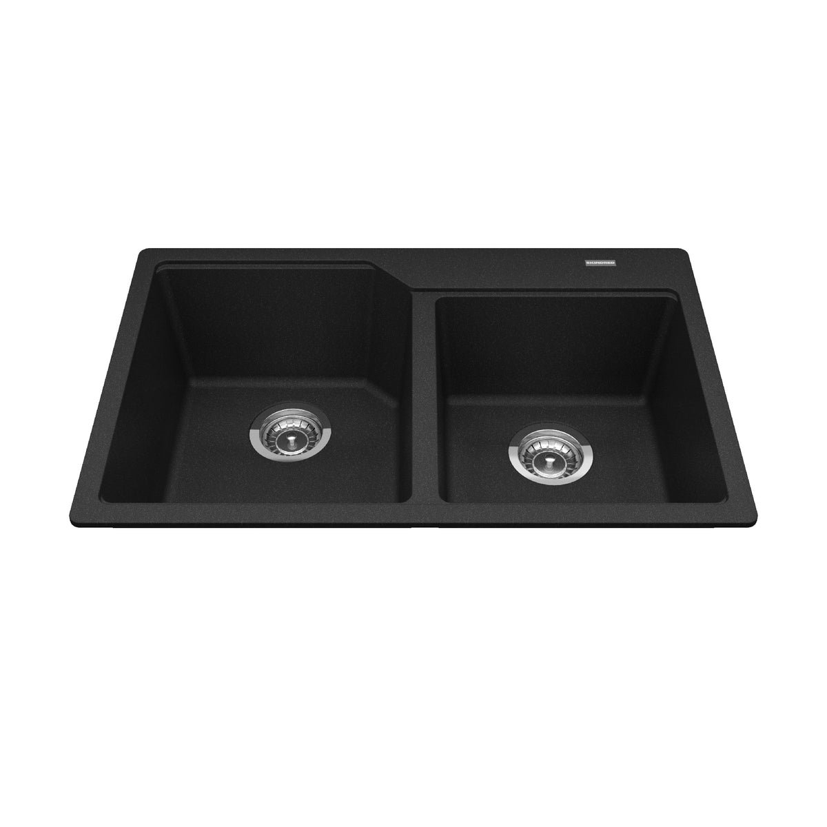Kindred MGCM2031-9ON- Granite Series 30.69-in LR x 19.69-in FB Drop In Double Bowl Granite Kitchen Sink in Onyx - FaucetExpress.ca