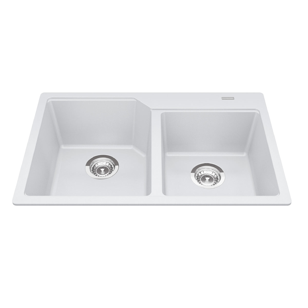 Kindred MGCM2031-9PWT- Granite Series 30.69-in LR x 19.69-in FB Drop In Double Bowl Granite Kitchen Sink in Polar White - FaucetExpress.ca