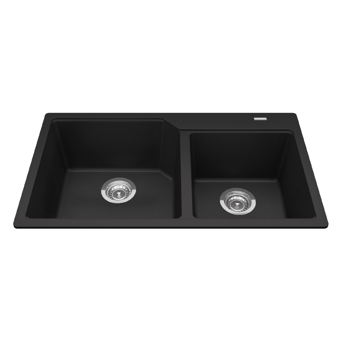 Kindred MGCM2034-9MBK- Granite Series 33.88-in LR x 19.69-in FB Drop In Double Bowl Granite Kitchen Sink in Matte Black - FaucetExpress.ca