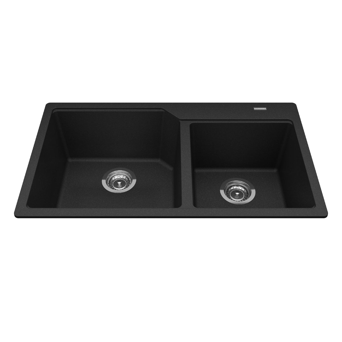 Kindred MGCM2034-9ON- Granite Series 33.88-in LR x 19.69-in FB Drop In Double Bowl Granite Kitchen Sink in Onyx - FaucetExpress.ca