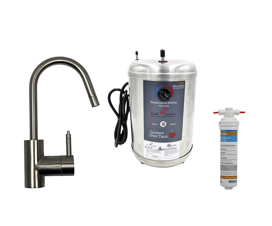 Mountain Plumbing MT1900DIY-NL/BRS - Single Handle Hot & Cold Faucet & Little Gourmet® Premium Hot Water Tank