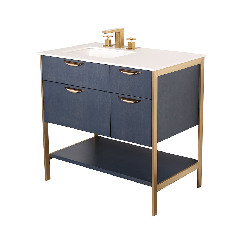 Lacava - Countertop In White Solid Surface, Stone Or Quartz, For Vanity Nav-Un-36L- Faucet Holes Centered Behind The Sink/S Unless Specified In Another Location. W: 36", D: 22", H: 1".