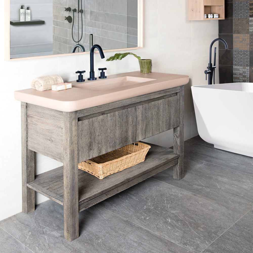 Lacava NTR-VS-66-46 - Floor-Standing Vanity With Slab Shelf And Two Drawers. 62"W, 21"D, 32"H