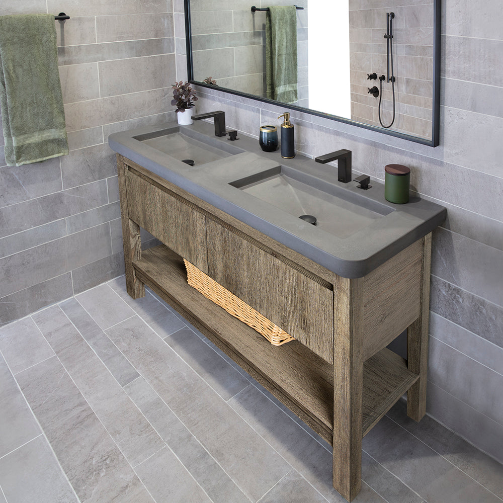 Lacava NTR-VS-68-46 - Floor-Standing Vanity With Slab Shelf And Two Drawers. 64"W, 21"D, 32"H
