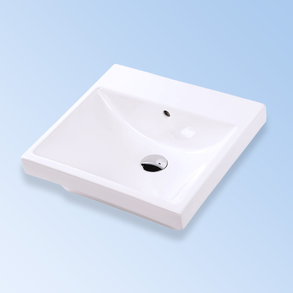 Lacava 4272-01-001 - Wall-Mounted Porcelain Bathroom Sink With Overflow And With 01 - One Faucet Hole, 02 - Two Faucet Holes, 03 - Three Faucet Holes In 8" Spread. Unfinished Back. 19 3/4"W X 17 3/4"D X 7 1/2"H