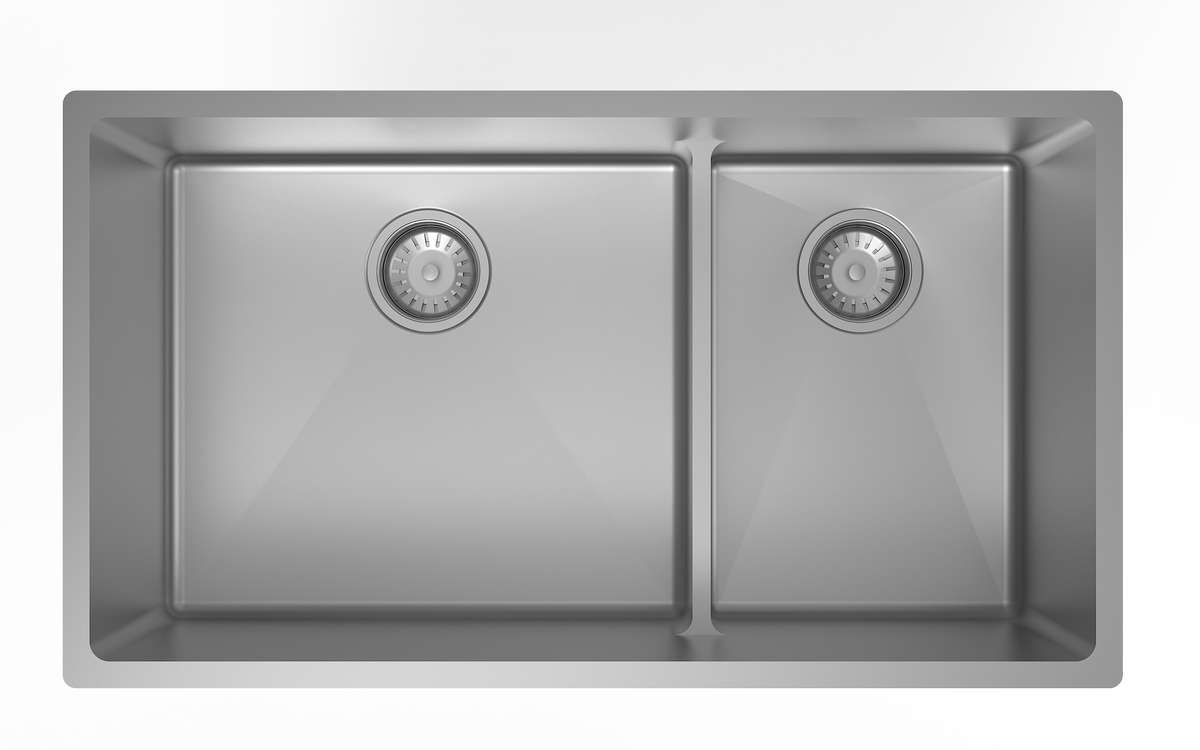 Zomodo PTC457DC-PS - 31" 60/40 Dbl Low Div Sink, Um, 16Ga, R15 (Inc. Roll Grid + Drain Cover)