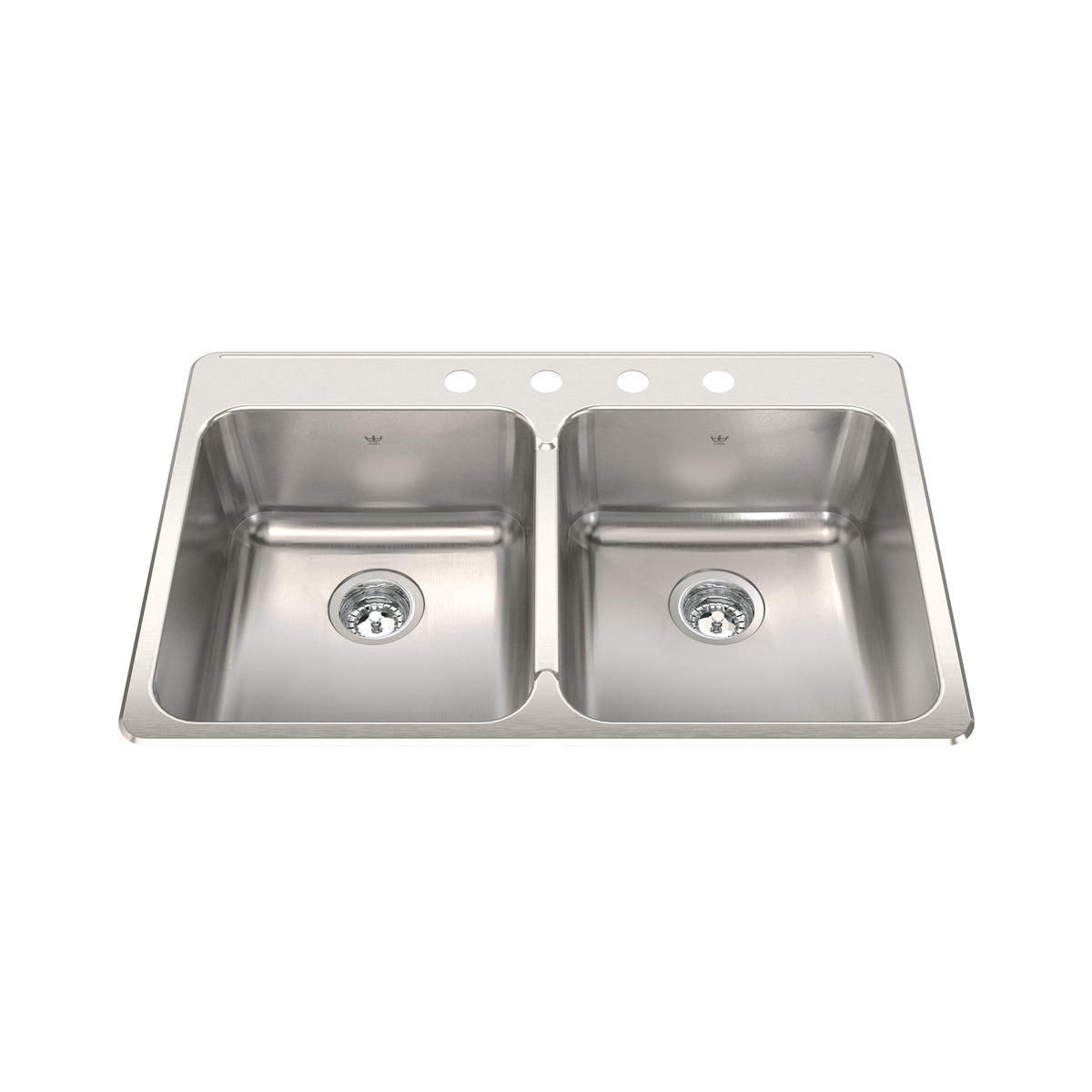 Kindred QDLA2233-8-4- Steel Queen 33.38-in LR x 22-in FB Drop In Double Bowl 4-Hole Stainless Steel Kitchen Sink - FaucetExpress.ca