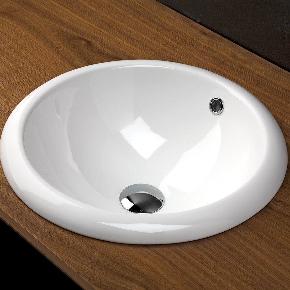 Lacava R90-001 - Self-Rimming Porcelain Bathroom Sink With An Overflow. Unglazed Bottom. 17 3/4" Diam, 7 1/2"H