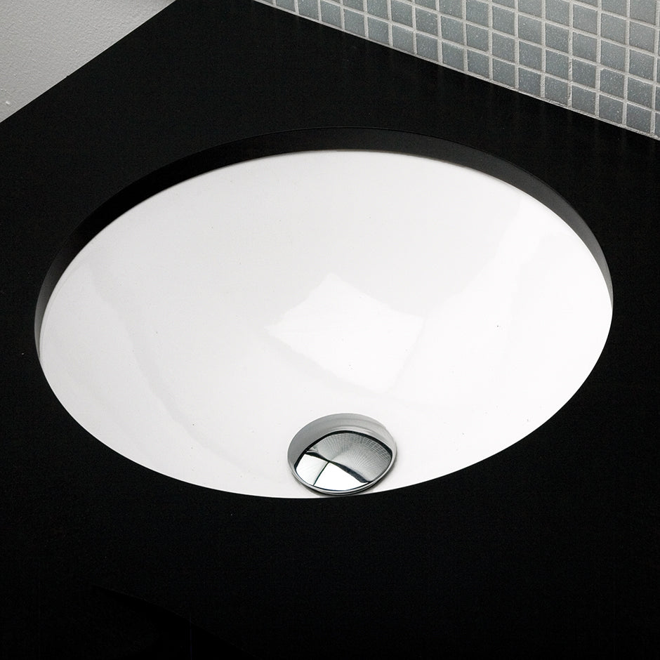 Lacava SAP50UN-001 - Under-Counter Porcelain Bathroom Sink With An Overflow. Unglazed Exterior. Diam: 17 1/8” H: 7'