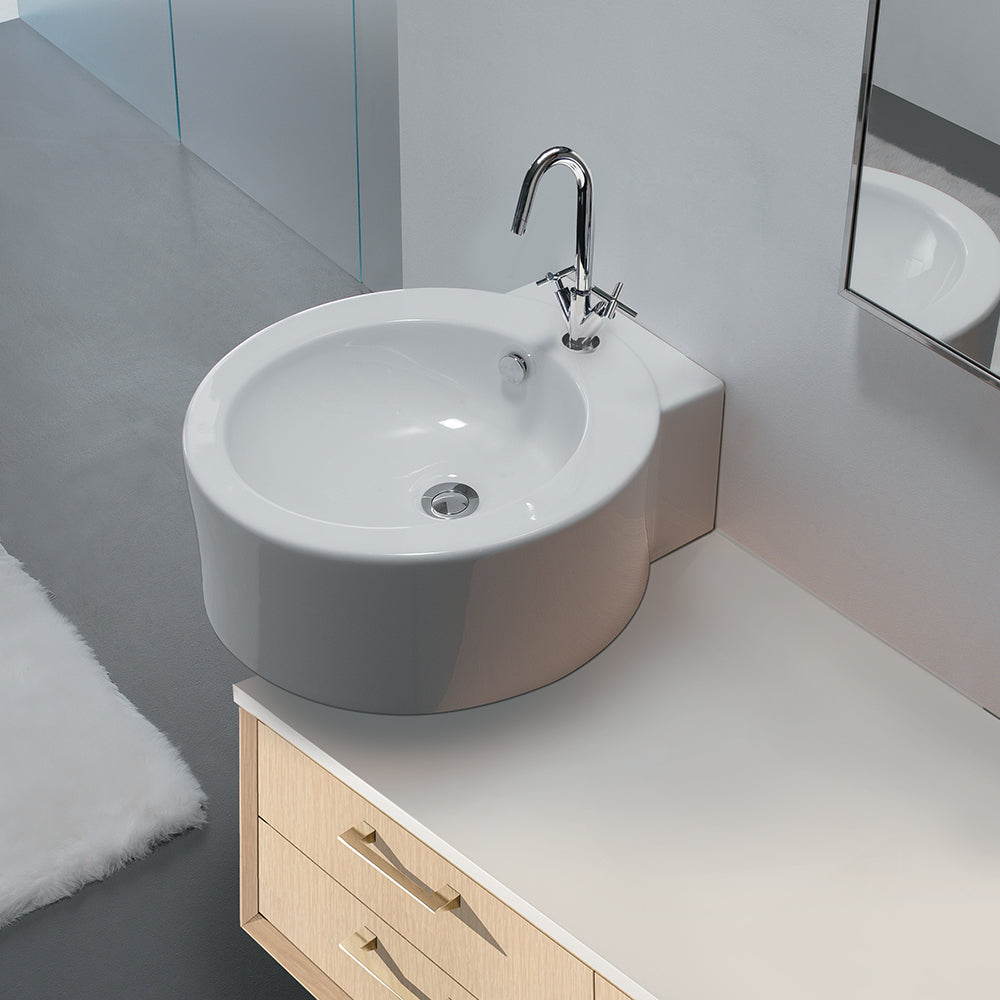 Lacava SAT50-001 - Wall-Mount Or Above-Counter Porcelain Bathroom Sink With One Faucet Hole And An Overflow, Unfinished Back. 19 3/4"W, 20 7/8"D, 7 7/8"H