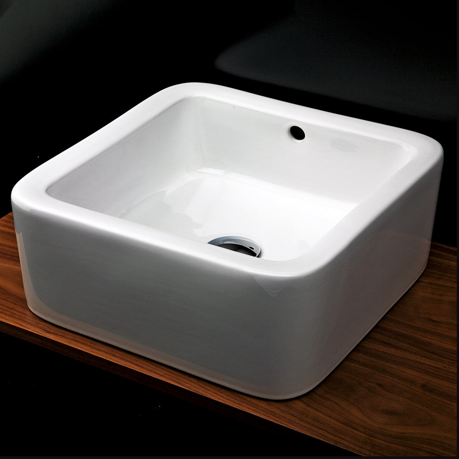 Lacava SC015-001 - Vessel Porcelain Bathroom Sink With An Overflow, Finished Back. 16 3/8"W, 16 3/8"D, 6 1/2"H.
