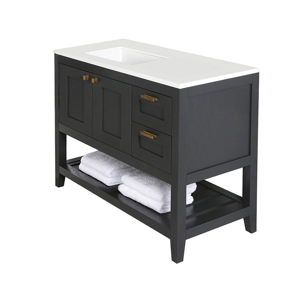 Lacava - Free Standing Under-Counter Vanity With Two Doors(Knobs Included) On Left, Two Drawers(Knobs Included) On Right And Slotted Shelf In Wood. Under-Mount Sink 5452Un, Stone Countertop H284Lt Are Not Included. W: 47 1/2", 20 3/4", H: 34 1/4".