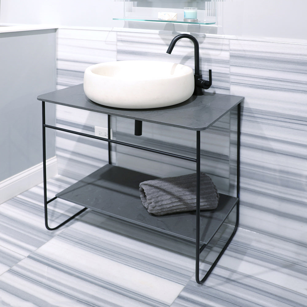 Lacava - Floor-Standing Welded Metal Console Stand With A Towel Bar And Shelf. It Must Be Attached To Wall. Vessel Sink With Countertop Sua-36T Sold Separately. W: 33-3/4", D: 18-1/8", H: 29".