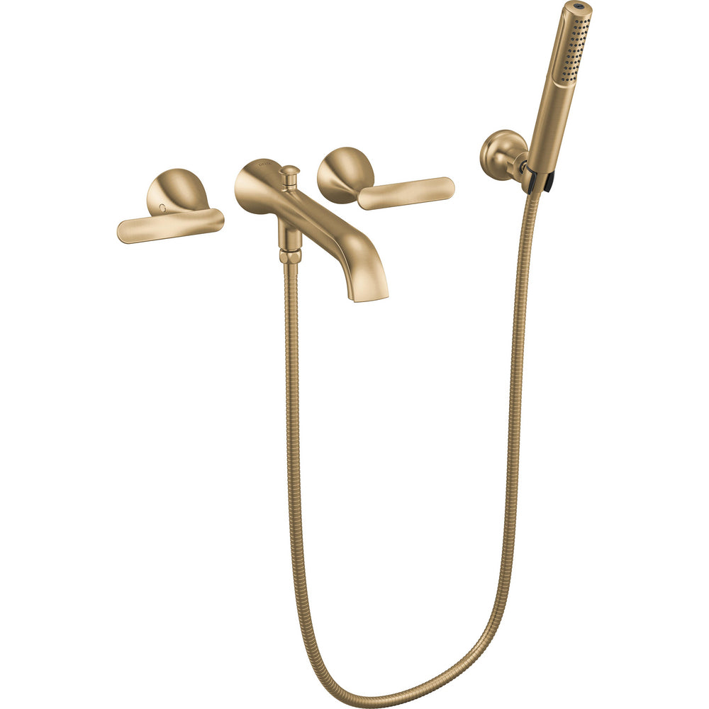 Delta T5745-CZ-PR-WL - Two Handle Wall Mount Tub Filler Trim With Hand Shower