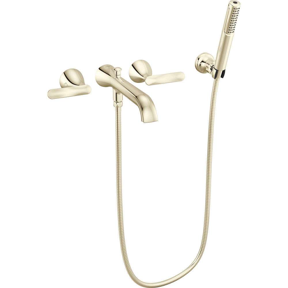 Delta T5745-PN-PR-WL - Two Handle Wall Mount Tub Filler Trim With Hand Shower