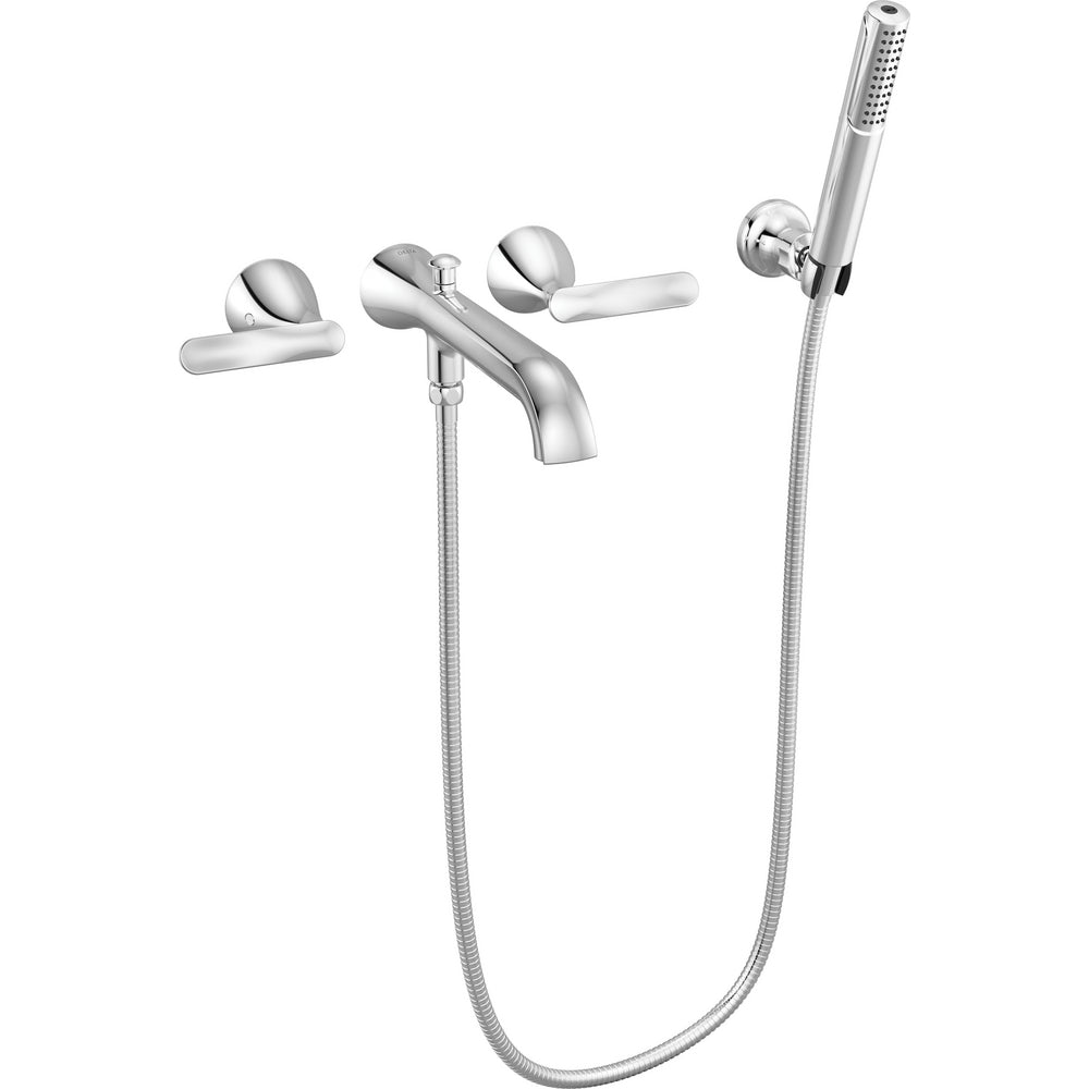 Delta T5745-PR-WL - Two Handle Wall Mount Tub Filler Trim With Hand Shower