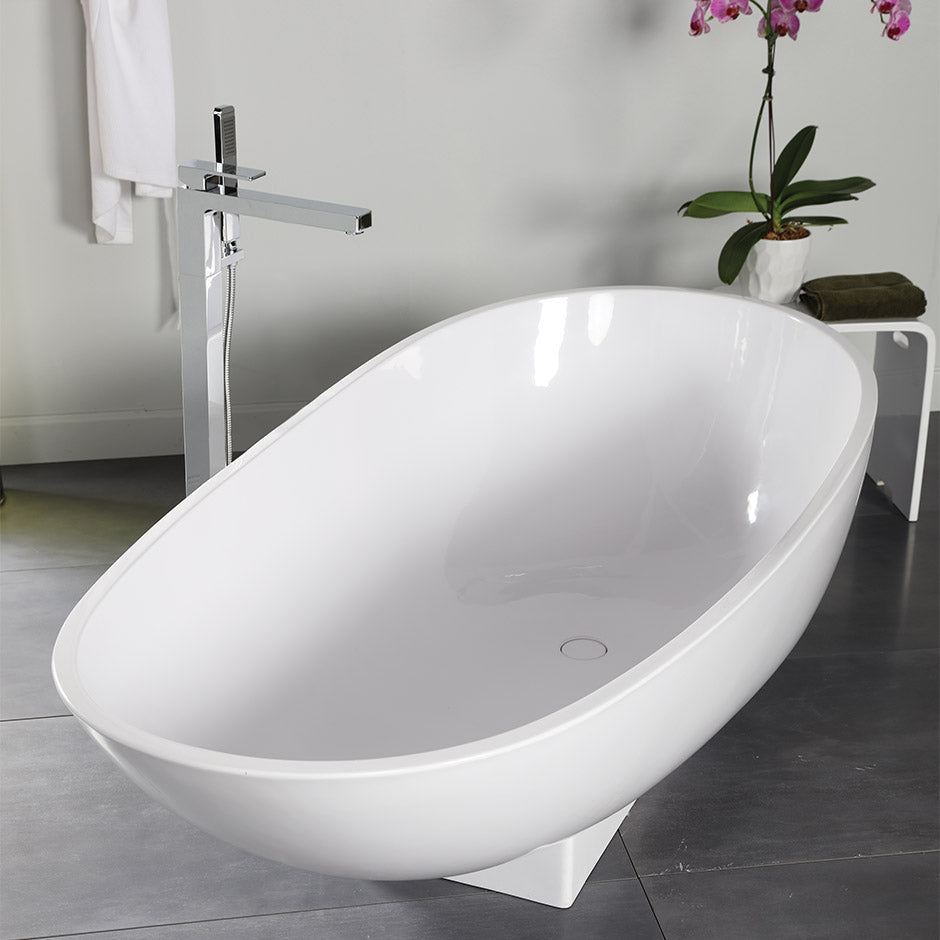 Lacava - Free-Standing Soaking Bathtub Made Of White Solid Surface With An Overflow And Polished Chrome Drain, Net Weight 232Lbs. Water Capacity 87 Gal.W: 70 7/8”D: 32 1/4” H: 20 1/4”