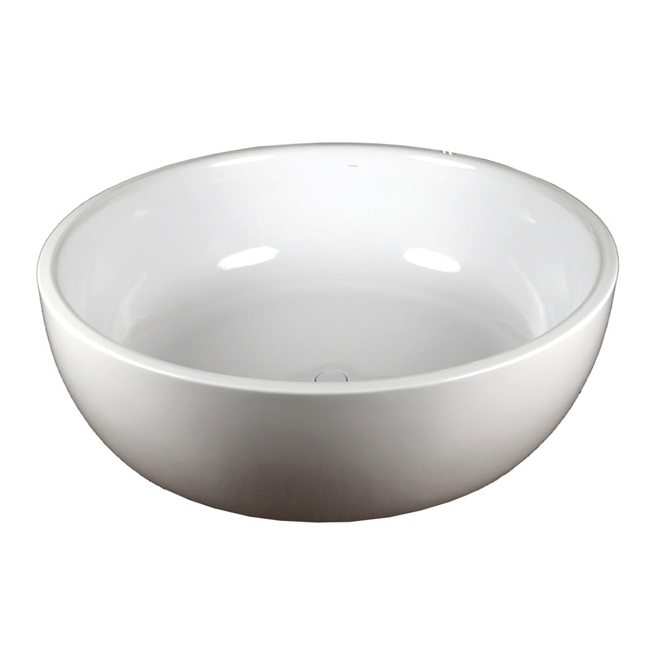 Lacava - Free-Standing Soaking Bathtub Made Of White Solid Surface With A Decorative Solid Surface Drain, No Overflow, Net Weight 397 Lbs, Water Capacity 122 Gal. Diam: 52 7/8” H: 19 1/2