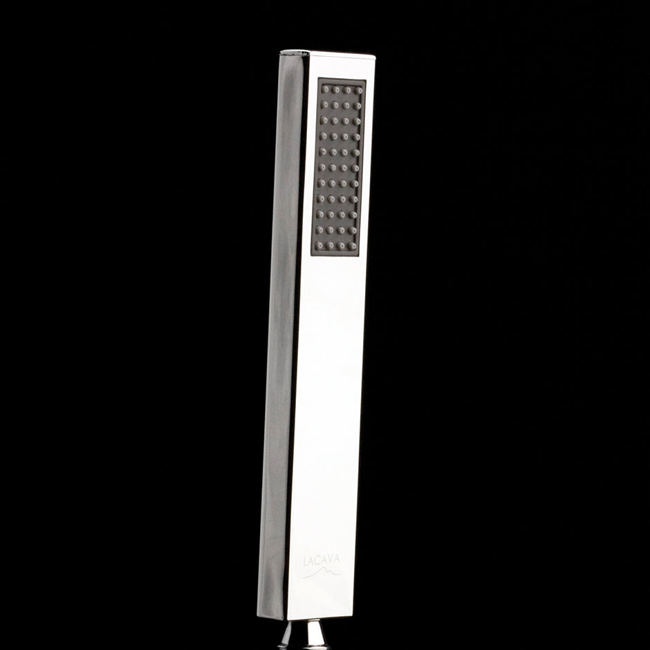 Lacava - Hand-Held Rectangular Shower Head With 59" Flexible Hose, Rain Jet. 1 3/8"W, 5/8"D, 8"H.