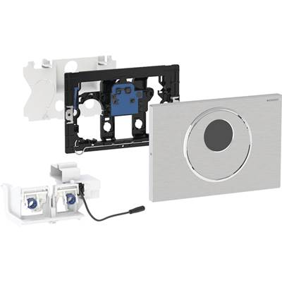 Geberit 115.890.SN.6 - Geberit Electronic Wc Flush Control, Mains Operation, For Sigma Concealed Cistern 12 Cm, With Sigma10 Actuator Plate, Round, Automatic / Touchless / Manual: Plate, Button: Brushed, Easy-To-Clean Coated, Design Ring: Polished