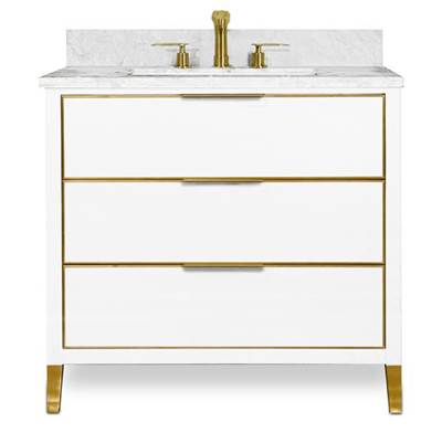 Icera V-5036.114- Muse Vanity Cabinet 36-In, Matte White With Satin Brass