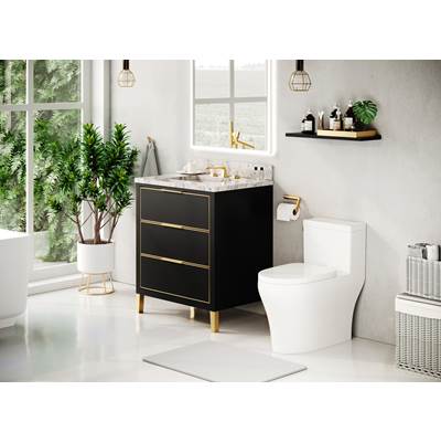 Icera V-5030.054- Muse Vanity Cabinet 30-In, Matte Black With Satin Brass