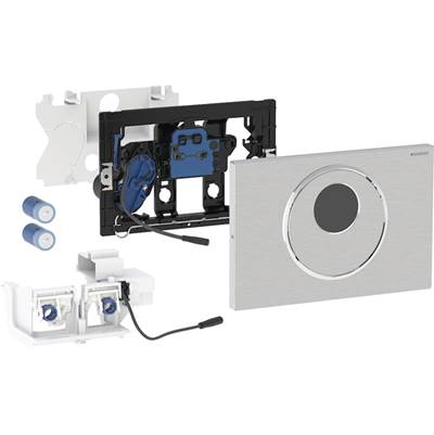 Geberit 115.891.SN.6 - Geberit Electronic Wc Flush Control, Battery Operation, For Sigma Concealed Cistern 12 Cm, With Sigma10 Actuator Plate, Round, Automatic / Touchless / Manual: Plate, Button: Brushed, Easy-To-Clean Coated, Design Ring: Polished