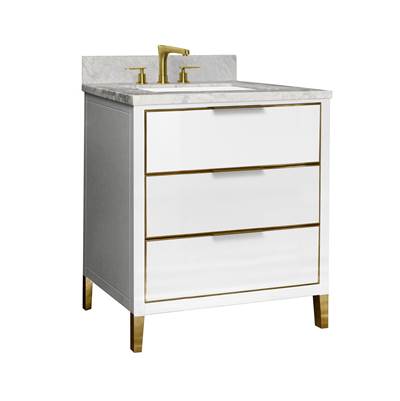 Icera V-5030.114- Muse Vanity Cabinet 30-In, Matte White With Satin Brass