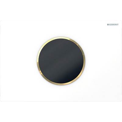 Geberit 115.908.KK.6 - Geberit Electronic Wc Flush Control, Battery Operation, For Sigma Concealed Cistern 12 Cm, With Sigma10 Actuator Plate, Round, Automatic / Touchless: Plate: White Alpine / Glossy, Design Ring/-S: Gold-Coloured / Glossy
