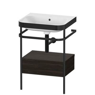 Duravit HP4740N6969 - Duravit Happy D.2 22 5/8" Console Sink In Matte Black And Brushed Walnut Shelf, With Overflow