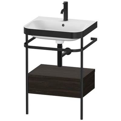 Duravit HP4740O6969 - Duravit Happy D.2 22 5/8" Console Sink In Matte Black And Brushed Walnut Shelf, With Overflow